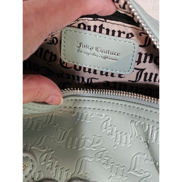 Juicy Couture Embossed Monogram Crossbody Bag Mint‎ Green w/ Rhinestone Logo - Picture 4 of 4